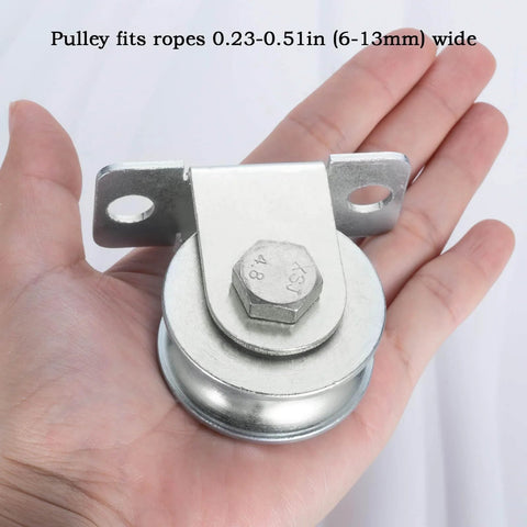Hand holding Cable Pulley 48mm Wheel Wall Mount, Bearings Inside, Stainless Steel Rope Pulley for Pulley System, Sliding Gate, Load 1100 LB, 1Pcs