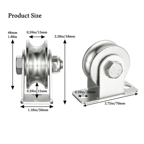 Cable Pulley 48mm Wheel Wall Mount, Bearings Inside, Stainless Steel Rope Pulley for Pulley System, Sliding Gate, Load 1100 LB, 1Pcs