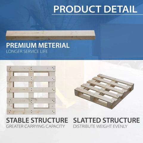 Image showing Heavy Duty 48 By 40 By 5 Inch Wooden Pallet Kit For Industrial Warehousing Unassembled Flat Pack Stackable And Reusable Lightweight Pinewood Pallet Greaton For Warehouse Supermarket And Indoor Storage, highlighting premium material and slatted structure.
