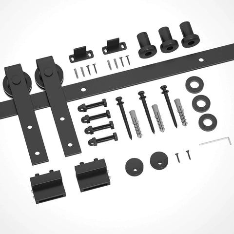 4FT Sliding Barn Door Hardware Kit for Single Doors up to 24 Inch, heavy duty carbon steel track with complete hardware included