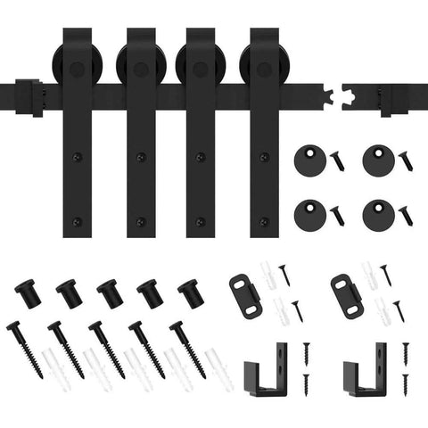 4FT Super Mini Sliding Barn Door Cabinet Hardware Kit for Double Doors TV Stands and Small Wardrobe Cabinets with J Shape Hanger