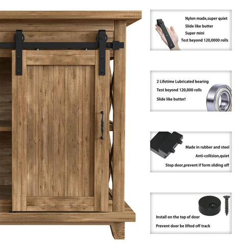 4FT Super Mini Sliding Barn Door Hardware Kit for TV Stand with J Shape Hanger and Frosted Black Finish, 24 inch Door Panel Compatibility