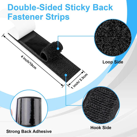 Double-sided view of 32 Sets 1x4 Inch Hook And Loop Strips With Adhesive Heavy Duty Mounting Strips, showing hook and loop sides.