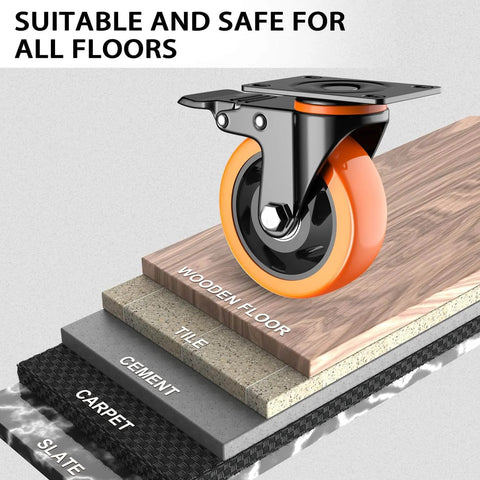 4 inch heavy duty caster wheels set of 4 rated 2200 lb total with locking swivel plate brakes on various floor types