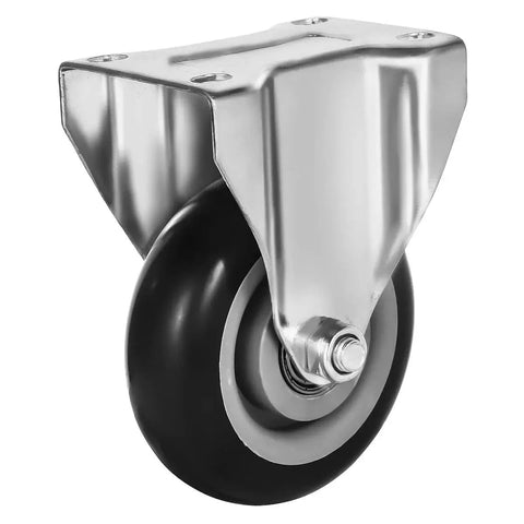 4 Pack 4 Inch Rigid Non-Swivel Caster Wheels With Top Plate Hardware Kit Black Polyurethane Wheels For Stationary Furniture