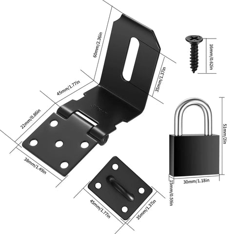 4 Inch 90 Degree Stainless Steel Padlock Hasps With Padlock And Keys Set, Right Angle Safety Door Latches for Cabinets