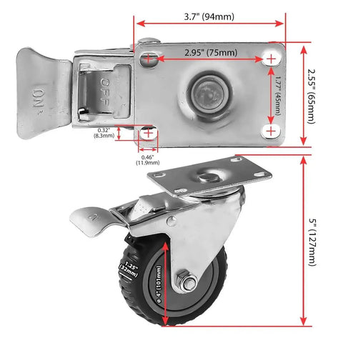 4 Pack Heavy Duty All Terrain Caster Wheels 360 Degree Swivel With Dual Locking Brake For Smooth Mobility, plate mounted dimensions