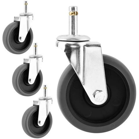 4 Pack 4-Inch Swivel Stem Casters With 7/16-Inch Stem Diameter Rubber Wheels, Heavy Duty TPR Replacement Caster Wheels For Mop Buckets