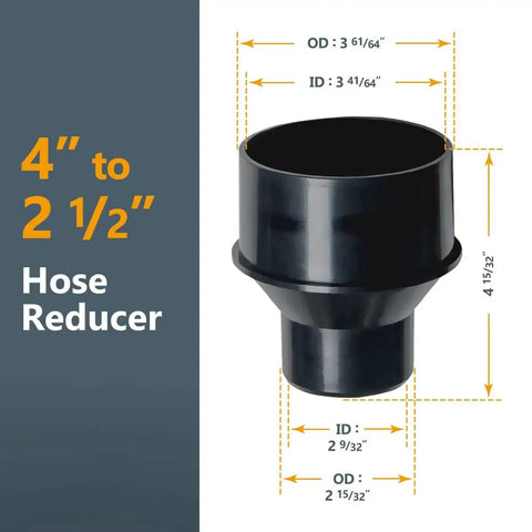 4 Inch to Two and a Half Inch Dust Collection Reducer Kit with Flex Cuff and Stainless Steel Clamps provides a secure leak free transition