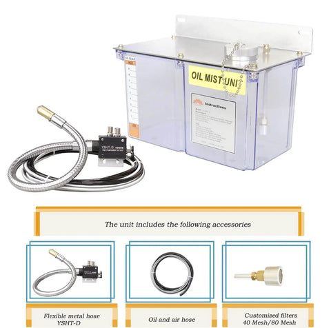 4 Liter Electric Oil Lubrication Sprayer Pump With Micro Cooling And Auto Central Lubrication System, hoses and filters shown
