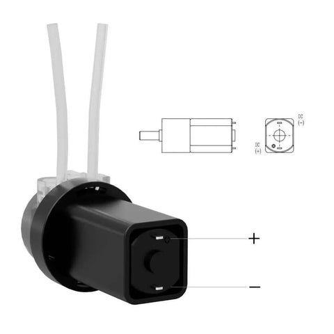 4ml/min Low Flow Rate mini peristaltic Pump 3.7V dc Motor with 1/16 Straight Through Pagoda Connector diagram view