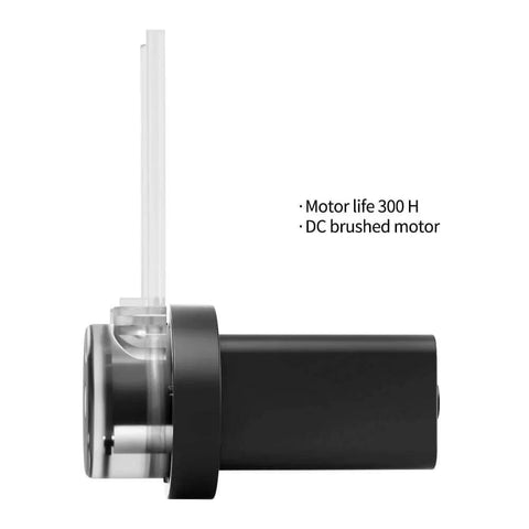 Side view of 4ml/min Low Flow Rate mini peristaltic Pump 3.7V dc Motor with 1/16 Straight Through Pagoda Connector