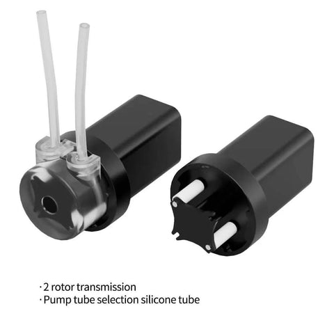 4ml/min Low Flow Rate mini peristaltic Pump 3.7V dc Motor with 1/16 Straight Through Pagoda Connector front and rear view