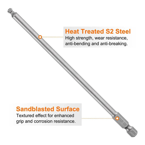 4 Pcs Ball End Hex Screwdriver Bits 4mm H4.0 With 1/4 Inch Hex Shank 150mm Long Magnetic Ball Head Industrial Grade S2 Steel Metric