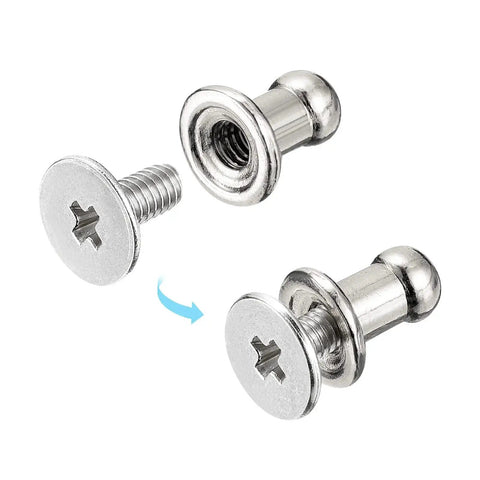 4mm Ball Head Stud Rivets With Screw Back for DIY Leather Craft, Handbags, and Belts, 15 pack, silver tone zinc alloy, M2.5x5mm screws