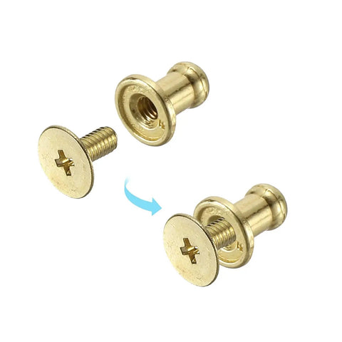 4mm Ball Head Button Rivets With Screw Back For Leather Craft DIY Handbag Belt 100 Pack, zinc alloy in gold color, showing assembly view
