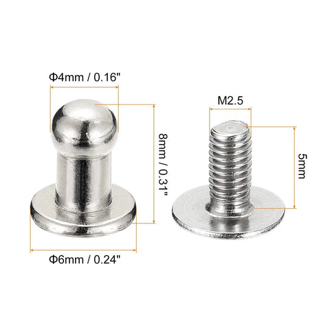 4mm Ball Head Stud Rivets With Screw Back For DIY Leather Craft Handbags And Belts 15 Pack in silver tone zinc alloy