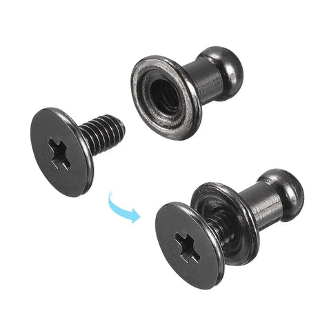 4mm Ball Head Stud Rivets Set With Screw Back 50 Pack for DIY Leather Craft Handbags Belts, zinc alloy, metallic black, close-up view