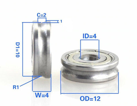 4mm Bore Bearing - 12mm Pulley U-Groove Track Roller Bearing 4x12x4mm