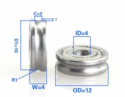 4mm Bore Bearing - 12mm Pulley U-Groove Track Roller Bearing 4x12x4mm