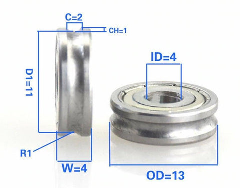 4mm Bore Bearing - 13mm Pulley U-Groove Track Roller Bearing 4x13x4mm