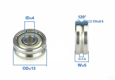 4mm Bore Bearing - 13mm Pulley V Groove Track Roller Bearing 4x13x5mm