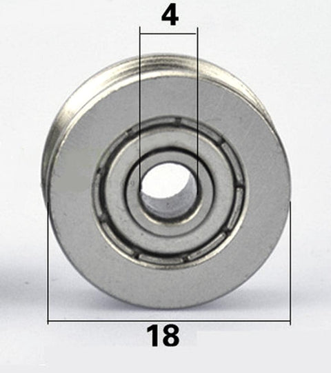 4mm Bore - 18mm Pulley U-Groove Track Roller Bearing 4x18x7mm