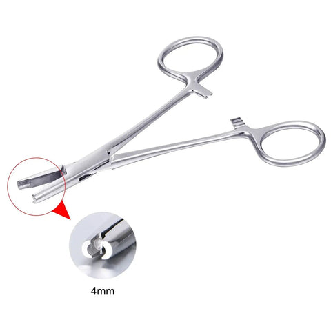 4mm Jaw Piercing Ball Removal Tool Stainless Steel Dermal Anchor Forceps, close-up of tool's gripping end for easy piercing ball handling.