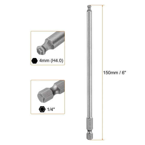 4 Pcs Ball End Hex Screwdriver Bits 4mm H4.0 With 1/4 Inch Hex Shank 150mm Long Magnetic Ball Head Industrial Grade S2 Steel Metric