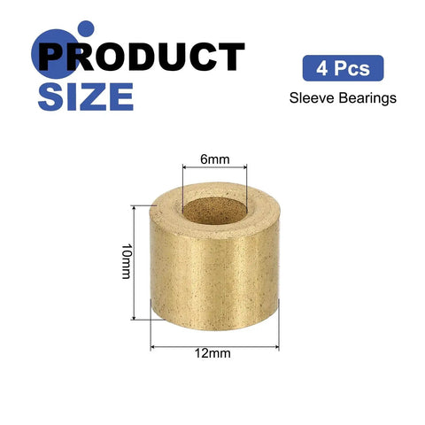 4 Pieces Sleeve Bearings With 6mm Bore 12mm OD And 10mm Length Self Lubricating Sintered Bronze Bushings Product Image