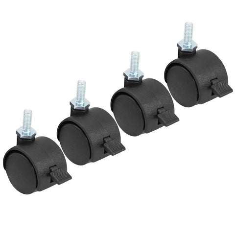 Set of 4pcs 1 Inch Swivel Caster Wheels with M6 Threaded Stem and Brake, Heavy Duty Black Nylon Replacement Casters for Furniture.