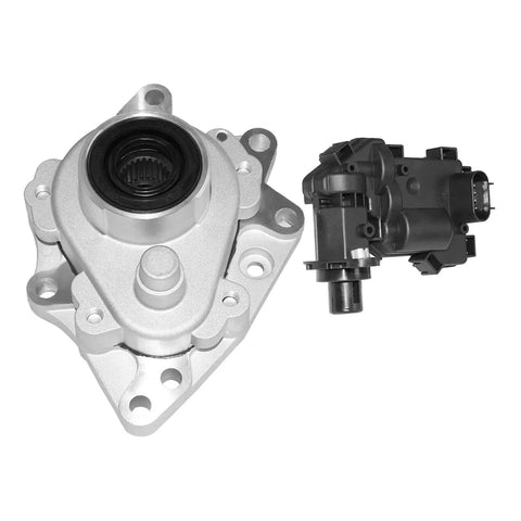 4WD Front Differential Axle Actuator Disconnect Housing Replacement for Buick Chevy Trailblazer Envoy Ascender Bravada 2002-2009 Intermediate Shaft Bearing Assembly Part 12471623 Surwit, silver metal components with drilled holes, side by side view