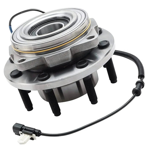 4WD Front Wheel Bearing Hubs Assembly Kit for Ford F 250 F 350 Super Duty 2011 2012 2013 2014 2015 2016 SRW Replacement Set Includes 2 Front Hubs and Bearings with Precision Machined Sealed Bearings for Direct Fit and Durable Performance, shown close-up.