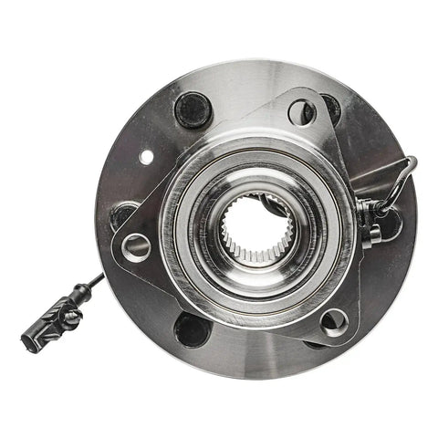 4WD Front Wheel Bearing Hub Assembly for Chevy GMC Silverado Sierra Yukon XL 1500 Tahoe Avalanche Cadillac Escalade ESV EXT Front Hub Replacement 6 Stud Wheel Bearing Kit Direct Fit Design With Durable Steel Components For Longevity displayed showing the 6 stud configuration and ABS sensor.