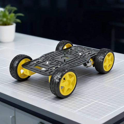 4WD Robot Car Chassis Kit with Aluminum Alloy Chassis for Arduino and Raspberry Pi, featuring TT Motors and Four Wheels, Black Frame