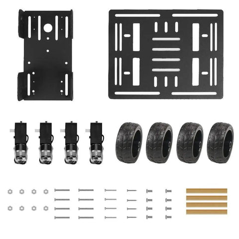 Components of 4WD Smart Chassis Car Kit With Aluminum Alloy Chassis And TT DC Motors 66mm Wheels Robotic Moving Platform Black Unassembled DIY