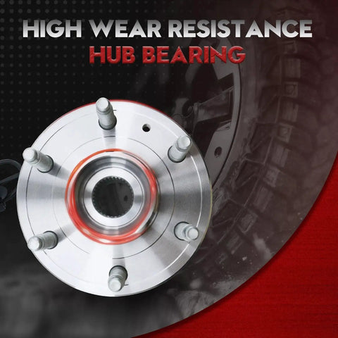 4WD Front Wheel Bearing And Hub Assembly For 2007-2014 Silverado 1500 Tahoe Suburban 1500 Avalanche Sierra 1500 Yukon XL 1500 And Cadillac Escalade Escalade ESV EXT With ABS Left Or Right 6 Lug, high wear resistance hub bearing, front view.
