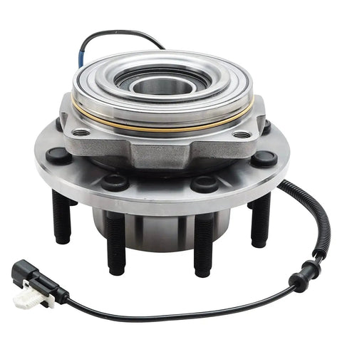 4WD Front Wheel Bearing Hubs Assembly Kit for Ford F 250 F 350 Super Duty 2011 2012 2013 2014 2015 2016 SRW Replacement Set, includes 2 front hubs, bearings and precision machined sealed bearings for direct fit and durable performance, visible with wire harness.