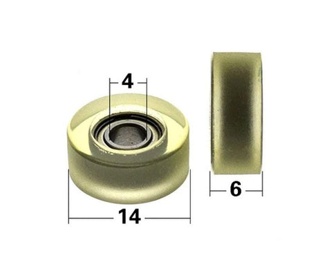 4x14x6mm Polyurethane Miniature Pulley Wheel Roller Bearing With 14mm Tire