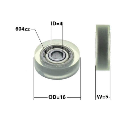4x16x5mm Polyurethane Miniature Pulley Wheel Roller Bearing - Tire 16mm