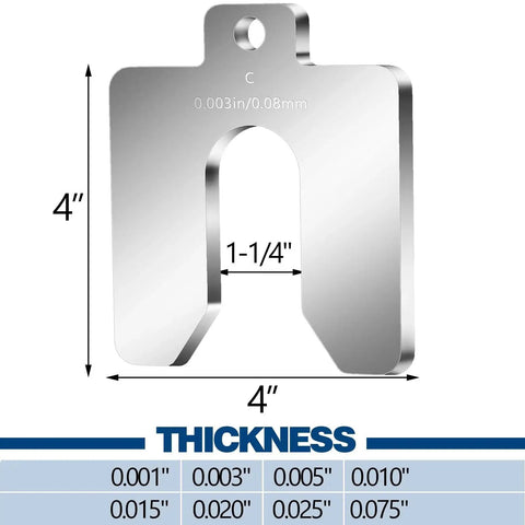 80 Piece Size C Slotted Shims Kit 4 Inch By 4 Inch Stainless Steel Precision Shims For Leveling, thickness 0.003 inch, by Shimeyao