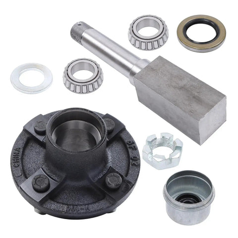 4 On 4 Inch Trailer Hub Kit With 1 Inch Square BT8 Spindle For 2000 Lb Axles Includes Inner And Outer L44643 Bearings Grease Seal Dust Cap Lug Nuts