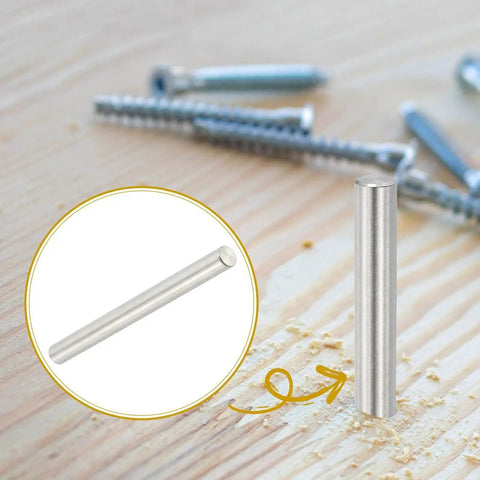 4mm X 50mm dowel pin made from 304 stainless steel shown on a wooden surface, pack of 30 durable shelf pegs for furniture fixing.