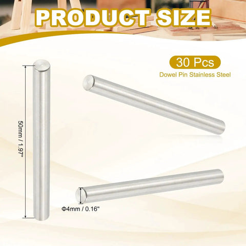 4mm X 50mm Dowel Pin In 304 Stainless Steel Pack Of 30 Durable Shelf Pegs For Furniture Fixing Rust Resistant Steel Pins