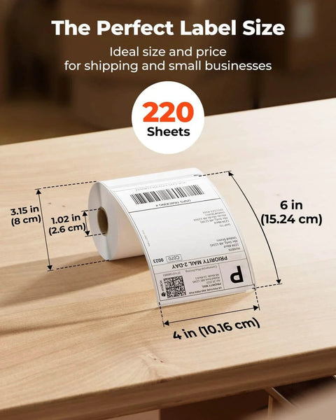 4X6 Direct Thermal Shipping Labels For Rollo Jadens Nelko And DYMO 4XL 220 Per Roll Waterproof And Scratch Resistant, label size shown
