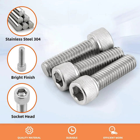 Heavy Duty 5/16-18 Socket Head Cap Screws 1 Inch With Allen Drive Full Thread Bright Finish Stainless Steel 304 18-8 A2-70 Pack Of 25