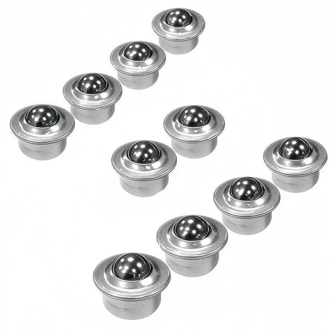 Set of 10 5/8 Inch Ball Transfer Units with Wide 1 Inch Base for Conveyors and Roller Stands