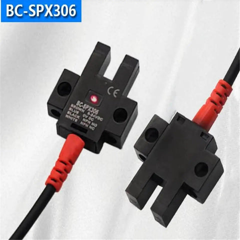 5 Pack U-Slot Photoelectric Switch EE-SPX306A670-WR Inductive Limit Sensor in black with red cables, close-up view.