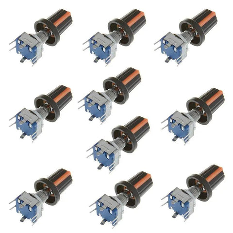 10 Pack 20mm 5 Pin 360 Degree Rotary Encoder Code Switch Digital Potentiometer With Push Button And Orange Knob Cap