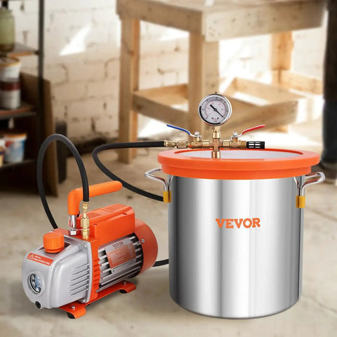 All In One 5 Gallon Vacuum Chamber Kit For Wood Stabilization And Resin Degassing With A 3.5 CFM Single Stage Vacuum Pump in workshop